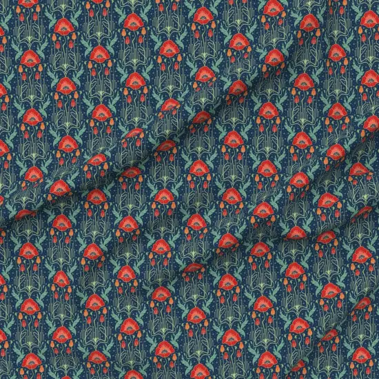 Various Fabrics by the Yard or Fat Quarter Small Art Nouveau Poppy Red Custom Printed Fabric by Spoonflower {6}