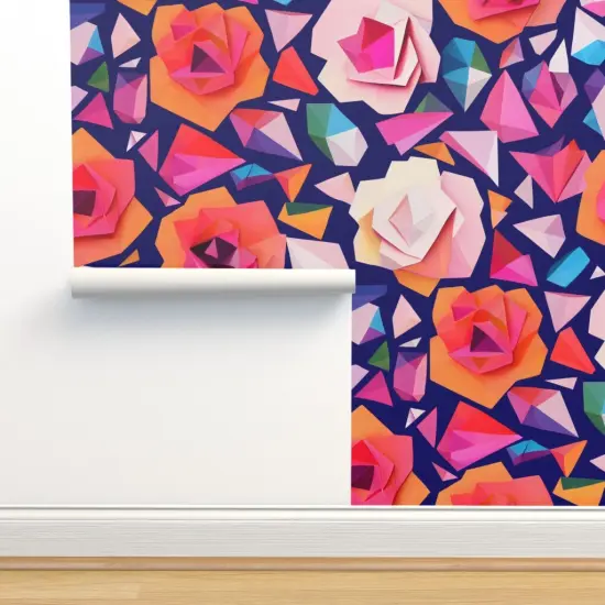 Peel & Stick Wallpaper 2FT Wide Paper Cut Flowers Abstract Geometric Bright Vibrant Large Scale Maximalist Custom Removable Wallpaper by Spoonflower {2}