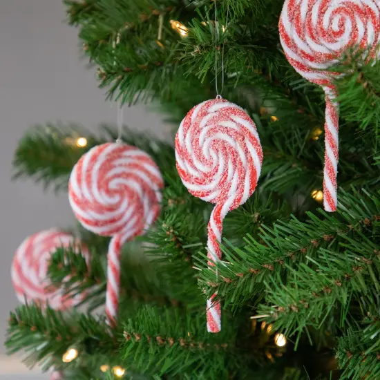 Northlight 6ct Frosted Red and White Lollipop Christmas Ornaments 6" {4}
