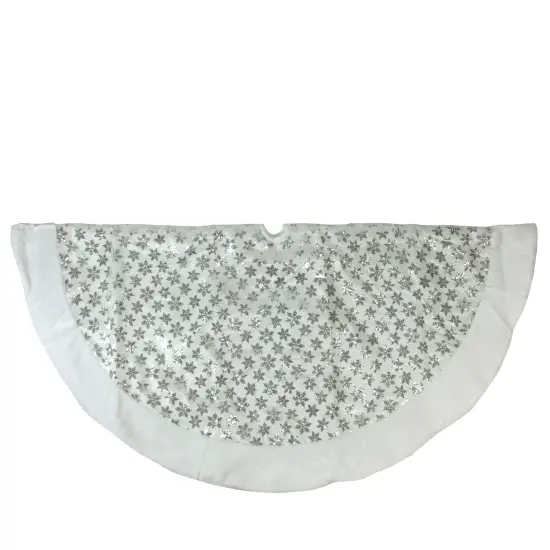 Northlight 60" White and Silver Sequin Snowflake Christmas Tree Skirt with Faux Fur Border {3}