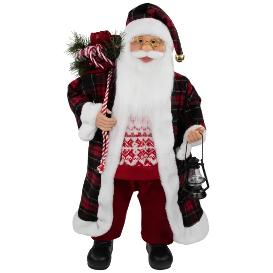 Northlight 24" Red and White Santa Claus with Lantern and Gift Bag Christmas Figure {1}