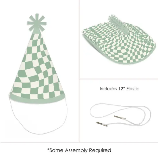 Big Dot of Happiness Sage Green Checkered Party - Cone Happy Birthday Party Hats for Kids and Adults - Set of 8 (Standard Size) {6}
