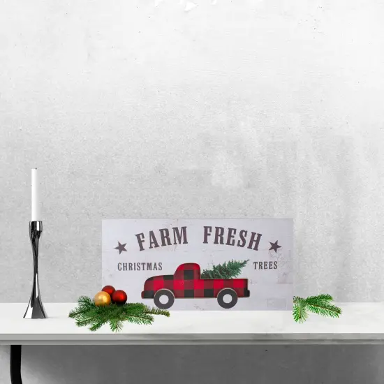 Northlight Buffalo Plaid Farm Truck "Farm Fresh Christmas Trees" Wooden Sign - 16" Black {3}