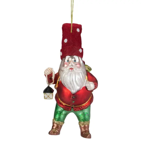 Northlight 6" Gold and Red Gnome with Lantern and Flower Basket Glass Christmas Ornament Green {3}