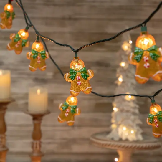 Northlight Gingerbread Man with Bowties Christmas Light Set - Clear - 7.5' Green Wire - 10ct Orange {3}