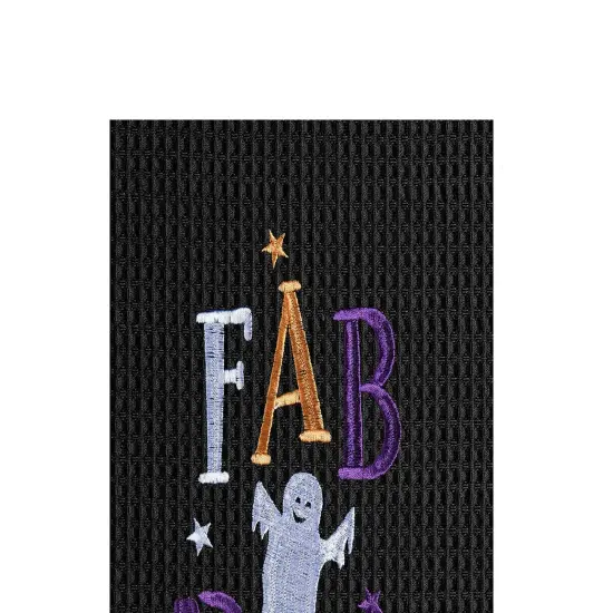 FAB-Boo-Lous Ghost Embroidered Cotton Halloween Waffle Weave Kitchen Towel {3}