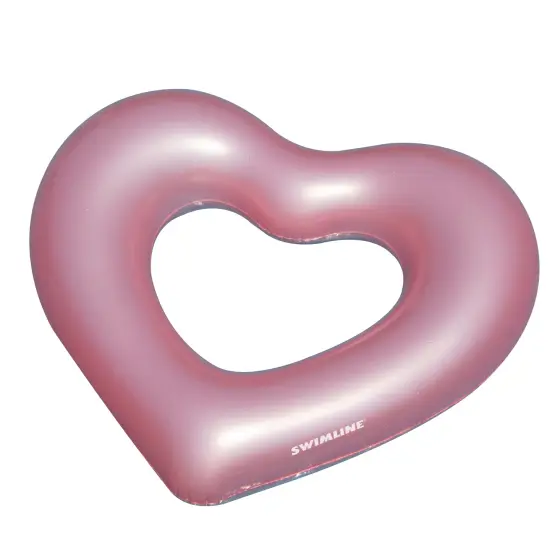 Swimline Metallic Heart Shaped Inner Tube Swimming Pool Float - 68" - Pink {1}