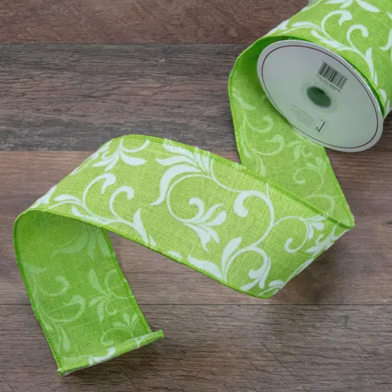 Northlight Green with White Floral Design Wired Craft Ribbon 2.5" x 10 Yards {3}