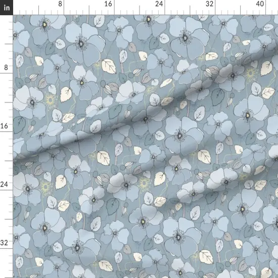 Various Fabrics by the Yard or Fat Quarter Botanical Floral Large Scale Nature Blue Grey Illustrative Custom Printed Fabric by Spoonflower {1}