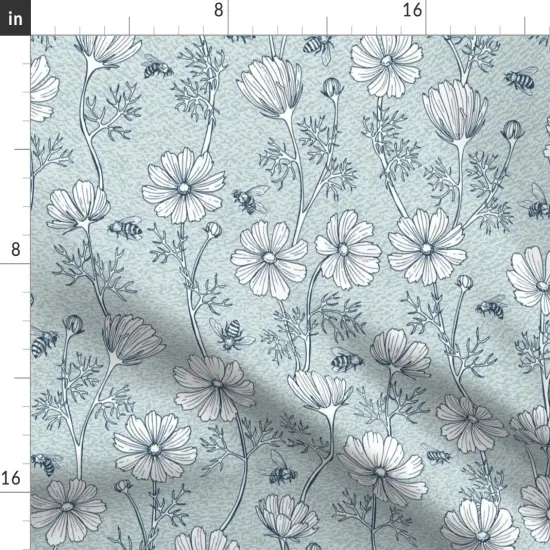 Various Fabrics by the Yard or Fat Quarter Bees And Flowers Blue Floral Hand Drawn Honey Bee Large Scale Custom Printed Fabric by Spoonflower {2}