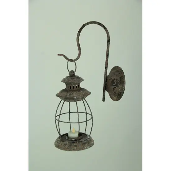 Distressed Metal Vintage Lantern Wall Mounted Candle Sconce {2}