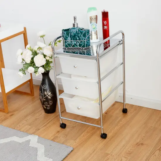 Costway 3 Drawers Metal Rolling Storage Cart Scrapbook Supply & Paper Home Office White {3}
