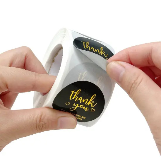 Wrapables 1.5" / 2" Thank You Stickers Roll, Sealing Stickers and Labels for Boxes, Envelopes, Bags, Small Businesses, Weddings, Parties (500pcs) Black & Gold {3}