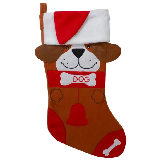 Northlight 17" Red and Brown "DOG" Embroidered Christmas Stocking with Cuff {1}