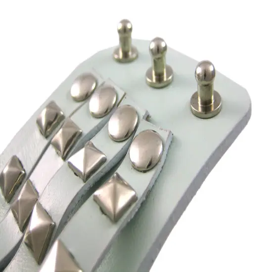 Gray Leather 4 Row Chrome Pyramid Stud Wristband {5}