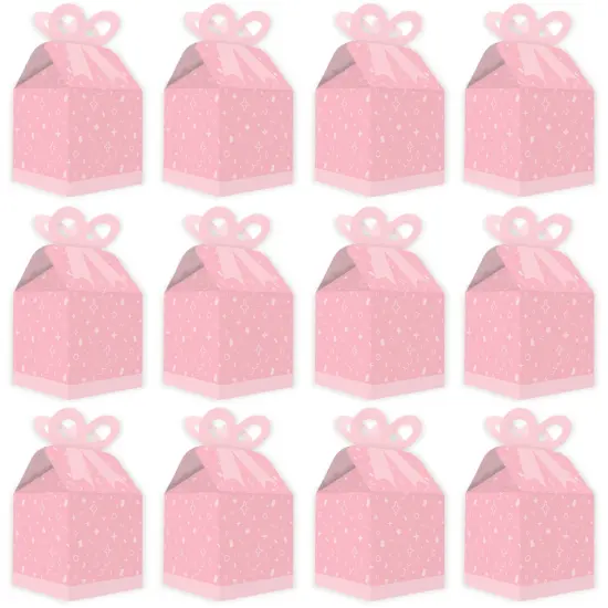 Big Dot of Happiness Pink Confetti Stars - Square Favor Gift Boxes - Simple Party Bow Boxes - Set of 12 {6}