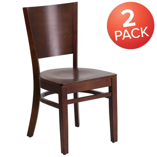 Emma and Oliver 2 Pack Solid Back Wooden Restaurant Chair WalnutSeat/Walnut {5}