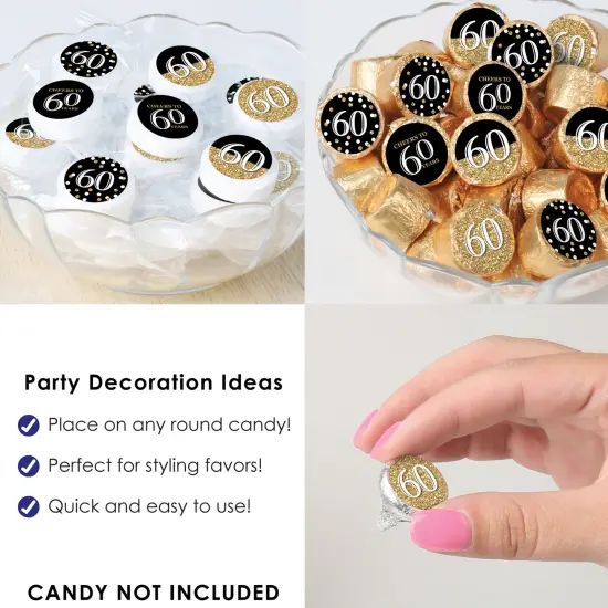 Big Dot of Happiness Adult 60th Birthday - Gold - Birthday Party Small Round Candy Stickers - Party Favor Labels - 324 Count {6}