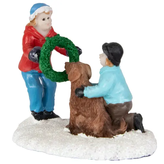 Northlight Children with Dog and Wreath Christmas Village Display Piece - 6" Multi {7}