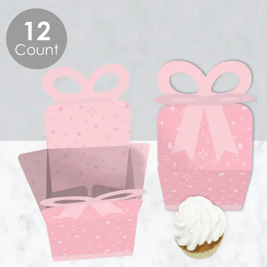 Big Dot of Happiness Pink Confetti Stars - Square Favor Gift Boxes - Simple Party Bow Boxes - Set of 12 {4}