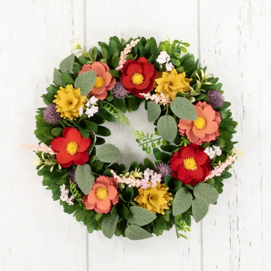 Northlight Wooden Mixed Floral and Foliage Artificial Spring Wreath - 13.75" Multi {6}