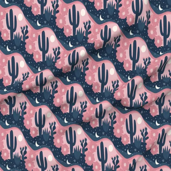 Various Fabrics by the Yard or Fat Quarter Cactus Pink Blue Desert Moon Southwestern Custom Printed Fabric by Spoonflower {6}