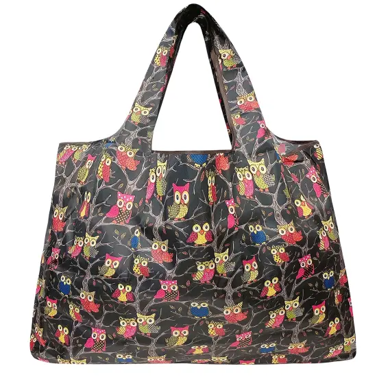 Wrapables Large Foldable Tote Nylon Reusable Grocery Bag Owls {2}