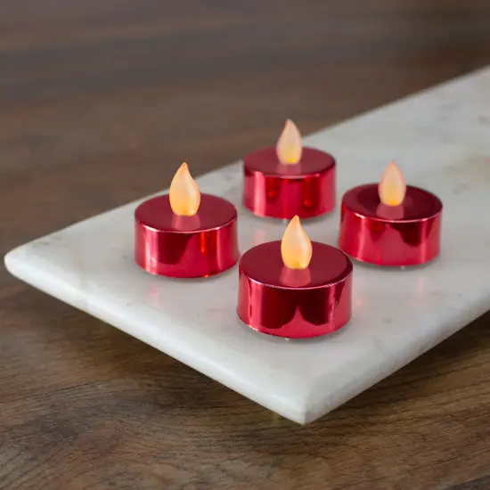 Northlight LED Flameless Flickering Tea Light Candles - Metallic Red- Set of 4 {1}