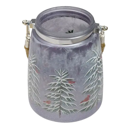 Northlight 6.25" Hand-Painted Pine Trees and Cardinals Flameless Glass Christmas Candle Holder Silver {4}