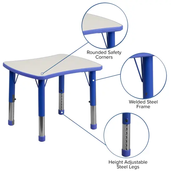 Emma and Oliver 21.875"W x 26.625"L Rectangular Plastic Height Adjustable Activity Table Blue {3}
