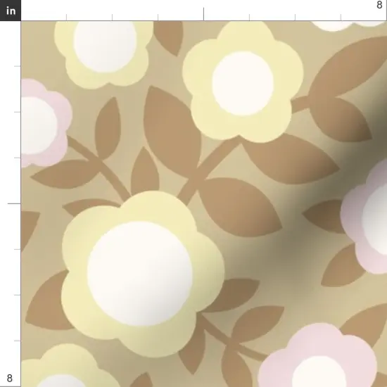 Various Fabrics by the Yard or Fat Quarter Scandi Flowers Pink Yellow Beige Retro Floral Large Scale Custom Printed Fabric by Spoonflower {4}
