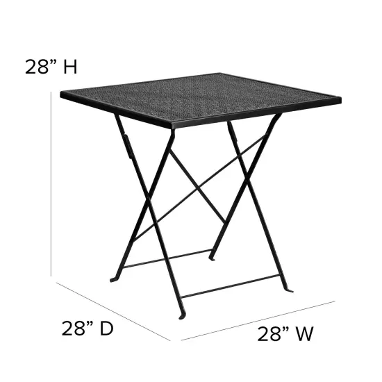 Emma and Oliver Commercial Grade 28" Square Colorful Metal Garden Patio Folding Patio Table Black {5}