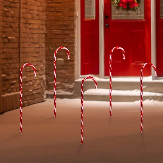 Northlight Set of 5 Red Lighted Candy Cane Christmas Lawn Stakes 28" - Battery Operated {3}