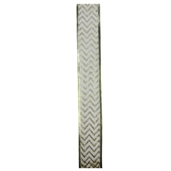Northlight Pack of 12 Sparkling Green Chevron Print Wired Christmas Craft Ribbon 2.5" x 120 Yards {3}