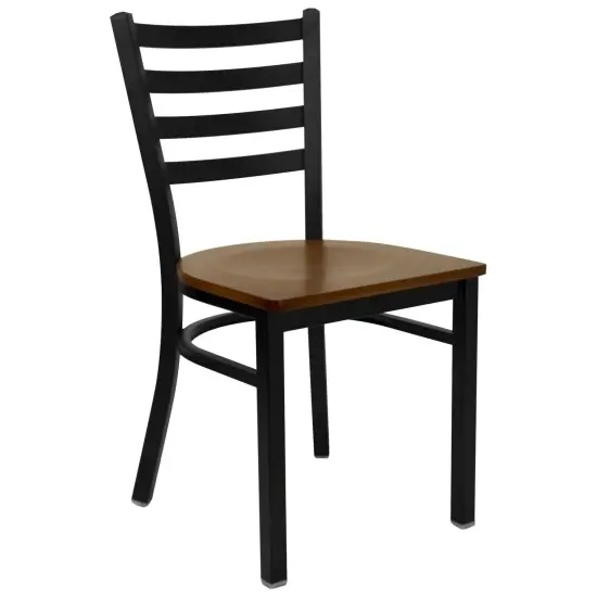 Emma and Oliver Ladder Back Metal Restaurant Dining Chair BlackVYL/BlackMetal {6}