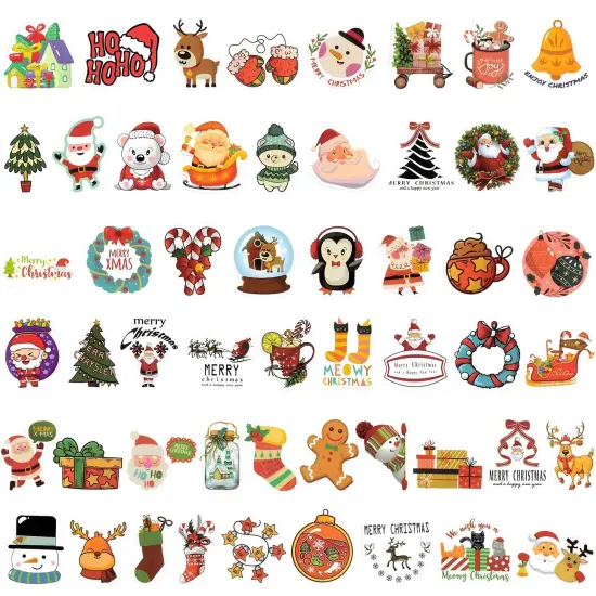 Wrapables Waterproof Vinyl Stickers for Water Bottles, Laptop, Phones, Skateboards, Decals for Teens, 100pcs Christmas {3}