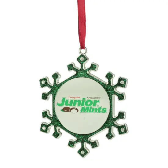 Northlight Snowflake "Junior Mints" Candy Logo Christmas Ornament - 3.25" - Green and Silver {1}