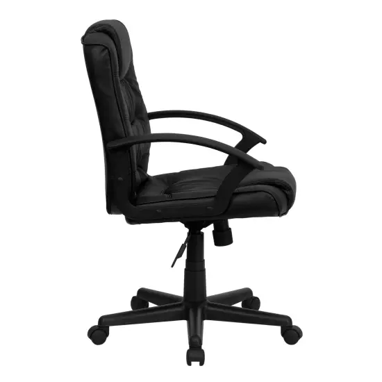 Emma and Oliver Mid-Back Leather Ripple and Accent Stitch Upholstered Swivel Task Office Chair with Arms Black {5}