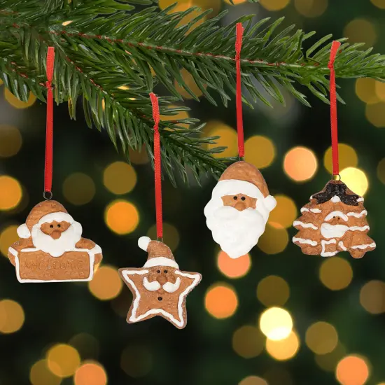 Northlight Set of 4 Santa Claus Gingerbread Christmas Ornaments 2.5" Brown {3}