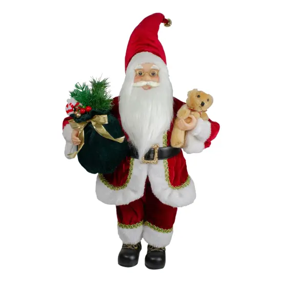 Northlight 18" Standing Santa Christmas Figure with a Plush Bear Red {1}