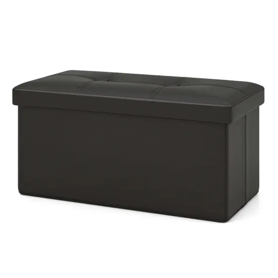 Costway Folding Storage Ottoman Upholstered Rectangle Footstool PVC Leather 22.5 Gallon Black/Brown/White {7}