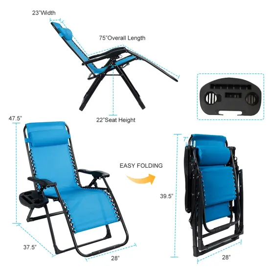 Costway Oversize Lounge Chair Patio Heavy Duty Folding Recliner {7}