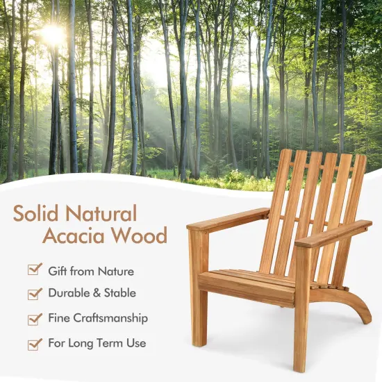 Patio Durable Acacia Wood Adirondack Lounge Armchair with Slatted High Backrest Brown {6}