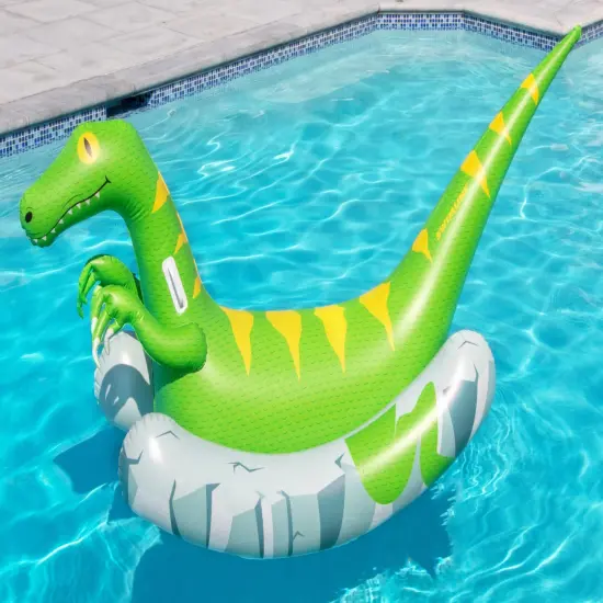 Swim Central 92" Rockin Raptor Inflatable Swimming Pool Float Green {4}