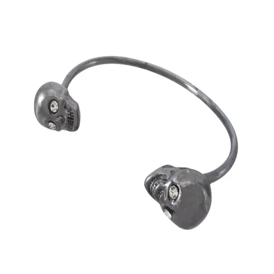 Gunmetal Finish 3D Skull Torc Bracelet Cuff {1}