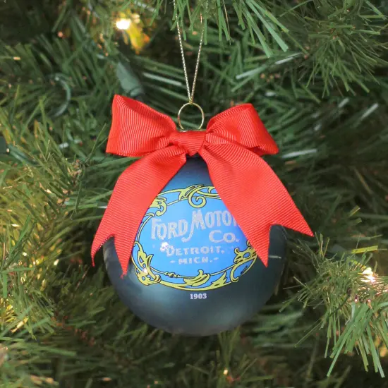 Northlight 2.75" Blue and Red Ford Motor with Bow Glass Ball Christmas Ornament {3}
