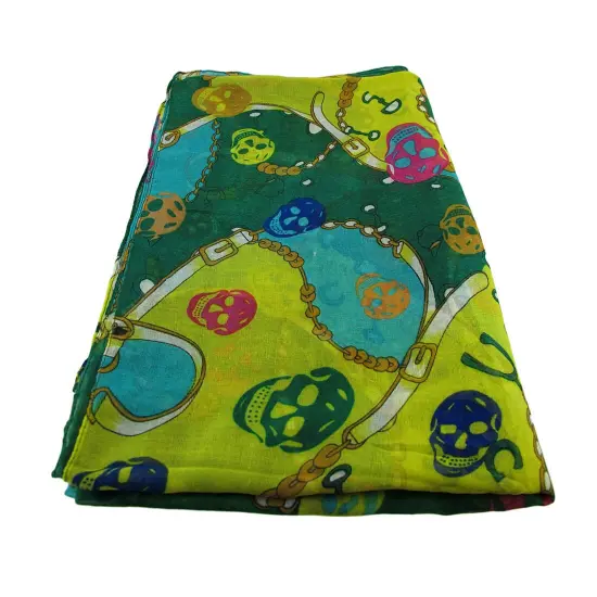 Lightweight Gauze Skull and Chain Print Fashion Scarf {3}