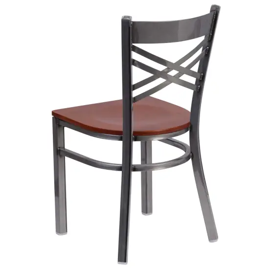 Emma and Oliver Clear Coated "X" Back Metal Restaurant Dining Chair Cherry/ClearCoated {3}