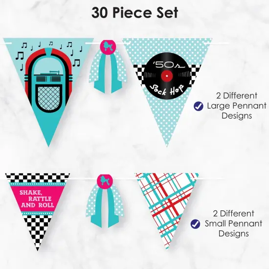 Big Dot of Happiness 50's Sock Hop - DIY 1950s Rock N Roll Party Pennant Garland Decoration - Triangle Banner - 30 Pieces {6}