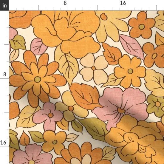 Various Fabrics by the Yard or Fat Quarter 1970S Floral Flowers Vintage Nostalgia Seventies Hippie Boho Botanical Bloom Orange Beige Pink Green Custom Printed Fabric by Spoonflower {2}